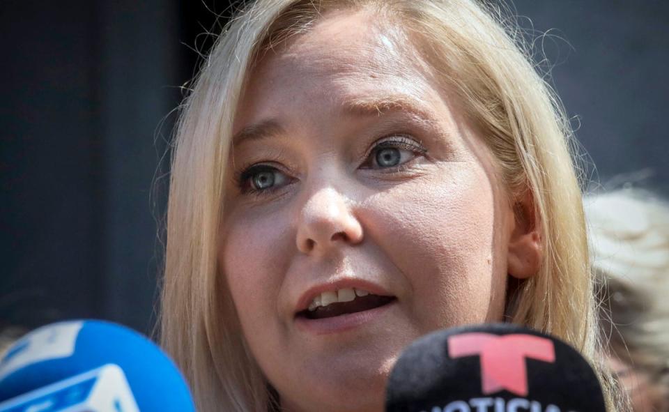 Virginia Guiffre, speaking at a press conference in 2019,  alleged to have been paid $15,000 to have sex with Prince Andrew (Copyright 2019 The Associated Press. All rights reserved.)