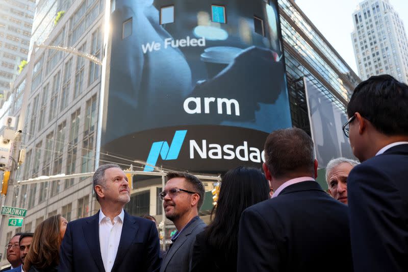 Softbank's Arm holds IPO at Nasdaq Market site in New York