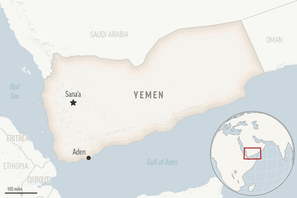 A locator map for Yemen with its capital, Sanaa, and the Red Sea