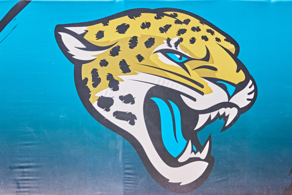 JACKSONVILLE, FLORIDA - DECEMBER 27: A Jacksonville Jaguars logo is seen at TIAA Bank Field during a game against the Chicago Bears on December 27, 2020 in Jacksonville, Florida. (Photo by James Gilbert/Getty Images)