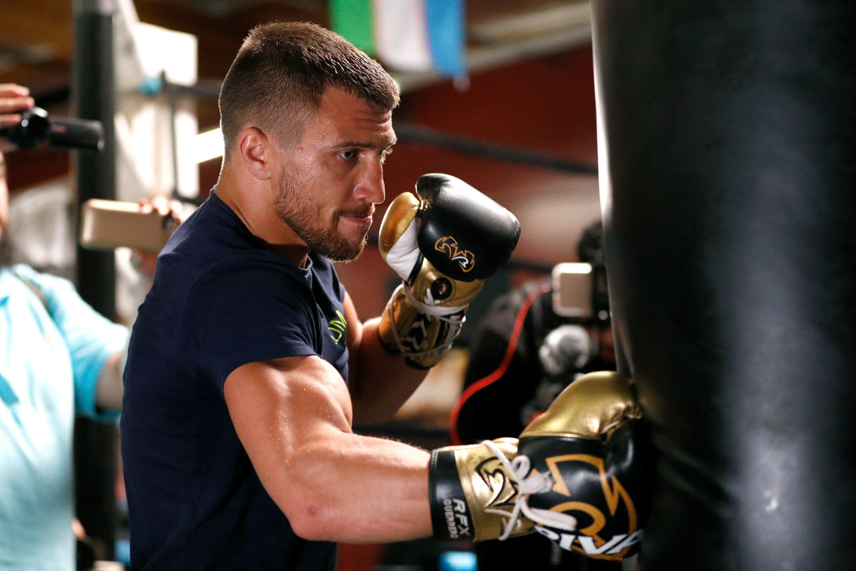 Vasiliy Lomachenko during a media workout on April 24, 2018 in Oxnard, California. (Getty)