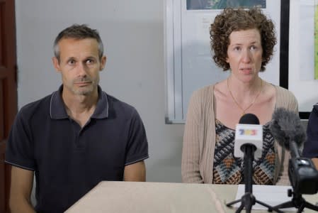 Sebastien Quoirin, and Meabh Quoirin, parents of 15-year-old Irish girl Nora Anne Quoirin who went missing, speak during a news conference in Seremban.