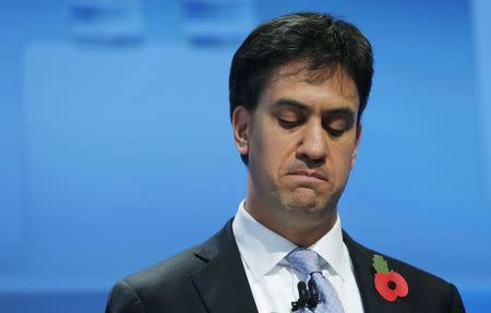 Britain's opposition Labour Party leader Ed Miliband speaks at the Confederation of British Industry (CBI) annual conference in London November 10, 2014. REUTERS/Suzanne Plunkett