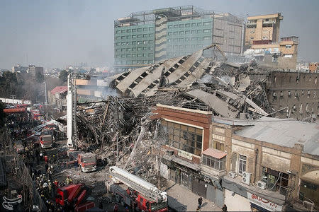 A collapsed building is seen in Tehran, Iran January 19, 2017. Tasnim News Agency/Handout via REUTERS