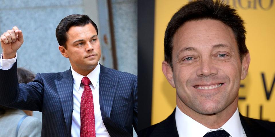 <p>DiCaprio played real-life Wall Street mogul Jordan Belfort in the 2013 film <em>Wolf of Wall Street. </em>Same crimes, different looks. </p>