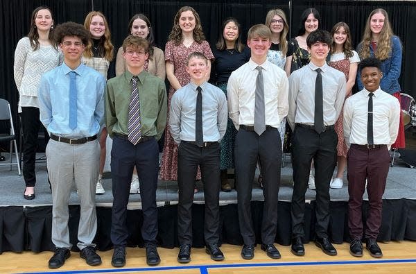 Lake Center Christian School inducted 16 students into its National Honor Society on Feb. 27. Inductees included, back row from left, Caitlin Moyer, Tori Wilson, Sara Maarschalk, Emma Weise, Nina Yoder, Autumn Griffith, Katie Hall, Sydney Varga and Elsie Haught; and, front row from left, Xander Stokes, Nathan Miller, Luke Summers, Luke Underwood, Stanley Kever and Troy Brown.