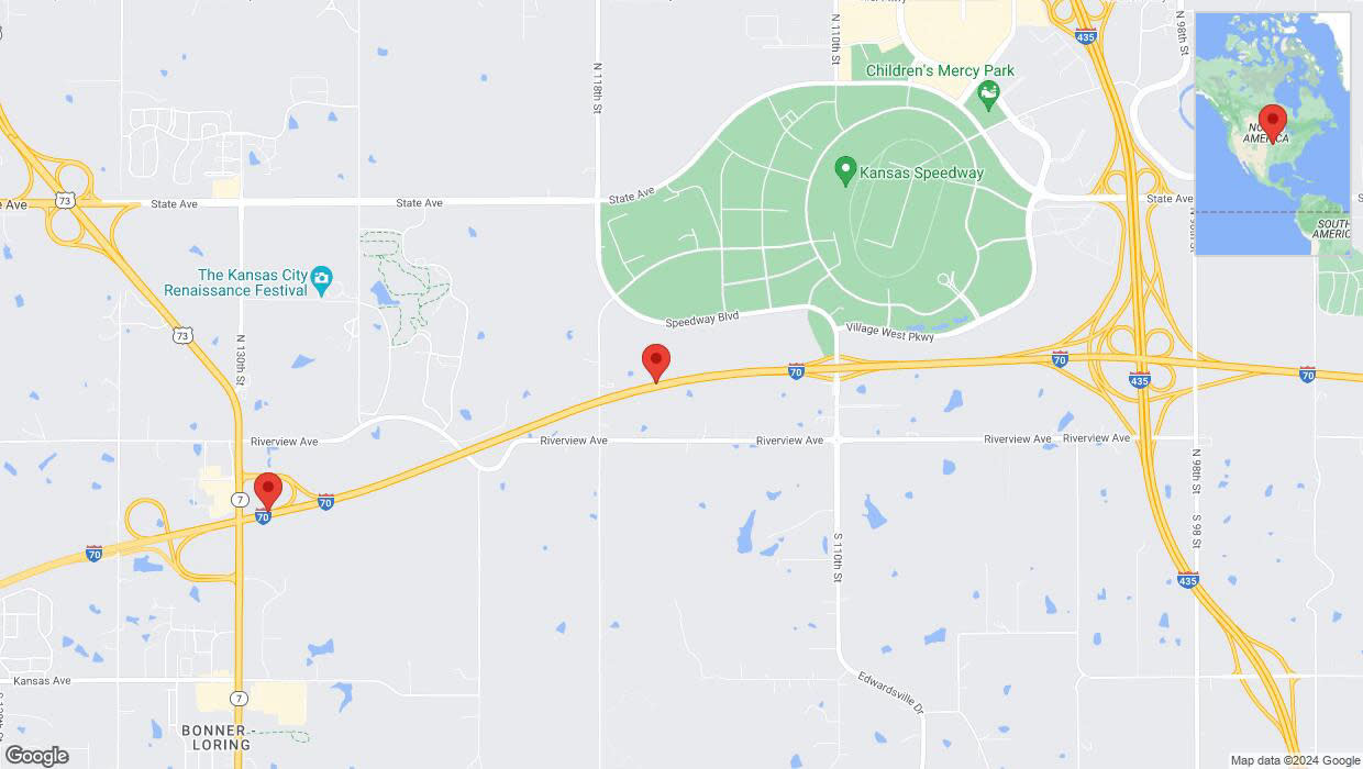 A detailed map that shows the affected road due to 'Heavy rain prompts traffic advisory on westbound I-70 in Bonner Springs' on May 6th at 10:45 p.m.