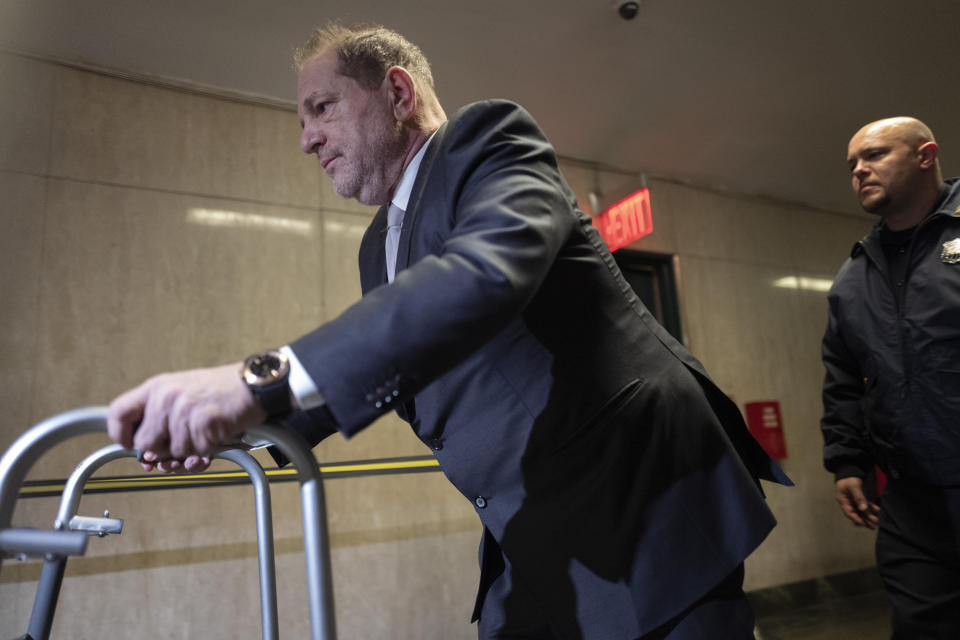 Harvey Weinstein leaves a Manhattan courtroom after attending jury selection in his rape trial, Monday, Jan. 13, 2020, in New York. (AP Photo/Mark Lennihan)