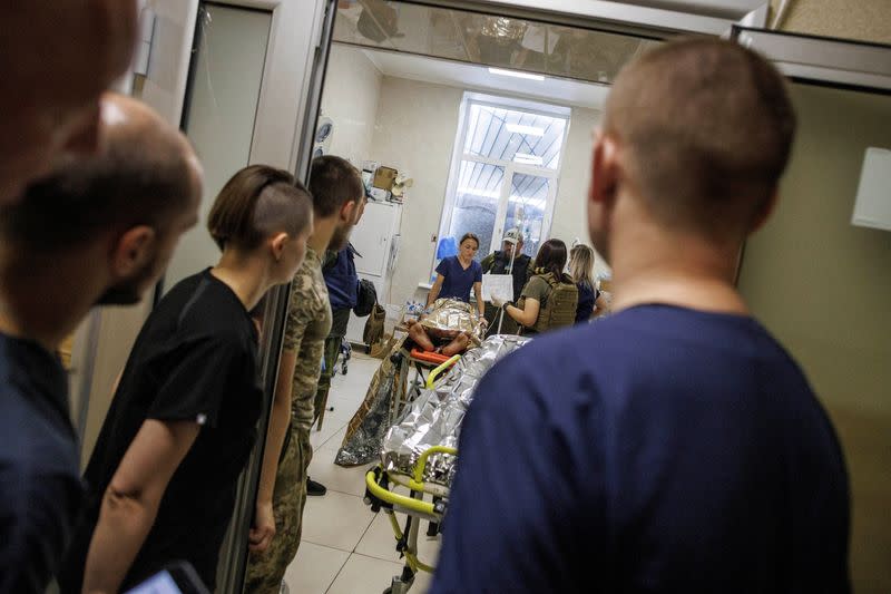 Doctors treat wounded soldiers at a frontline military hospital in Donetsk region, as Russia's attack on Ukraine continues