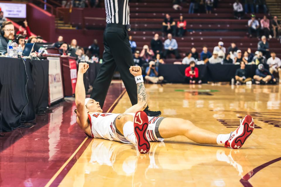 Utah’s Gabe Madsen (55) celebrates against Houston during the Charleston Classic in Charleston, S.C., Friday, Nov. 17, 2023. | Omar Torres/Utah Athletics