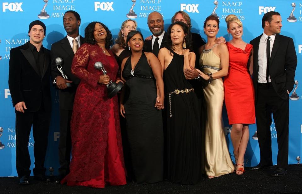 <div class="inline-image__caption"><p>The cast of <em>Grey's Anatomy</em> pose in the press room at the 37th Annual NAACP Image Awards at the Shrine Auditorium on February 25, 2006, in Los Angeles, California. </p></div> <div class="inline-image__credit">Frederick M. Brown/Getty</div>