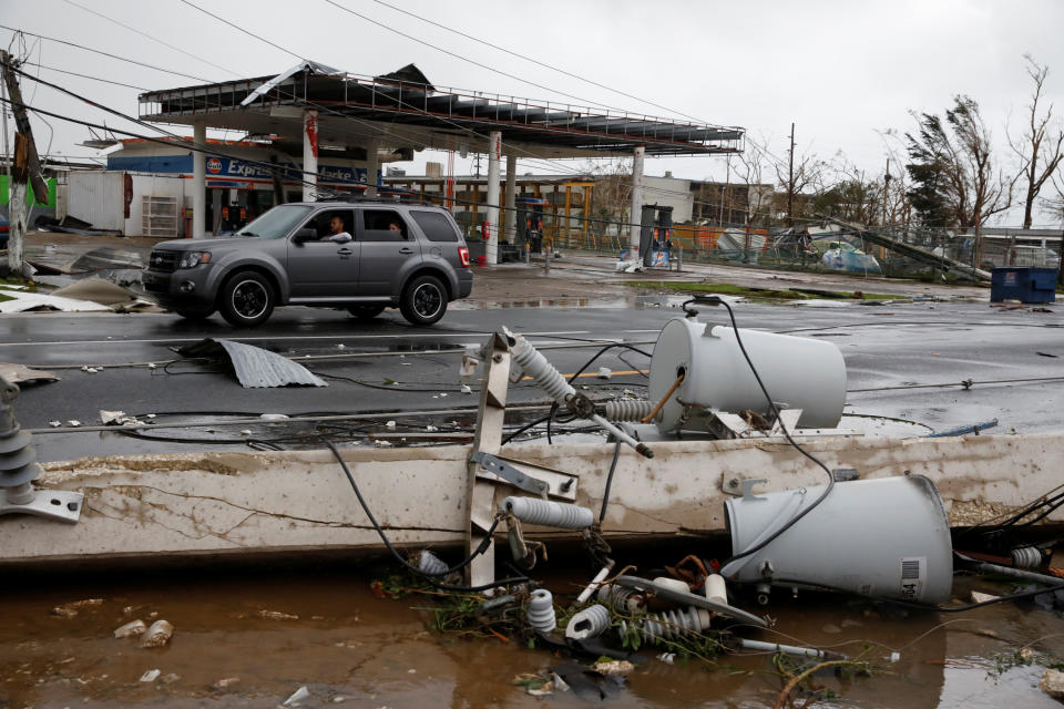 Damaged electrical installations are seen after the area was hit by Hurricane Maria en Guayama, Puerto Rico September 20, 2017. REUTERS/Carlos Garcia Rawlins