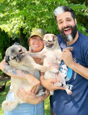 <p>Leslie Mosier and Rob Chianelli</p> From left: Doug the Pug, Leslie Mosier, Dory the Pug, and Rob Chianelli