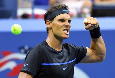 Aug 31, 2016; New York, NY, USA; Rafael Nadal of Spain after beating Andreas Seppi of Italy on day three of the 2016 U.S. Open tennis tournament at USTA Billie Jean King National Tennis Center. Robert Deutsch-USA TODAY Sports