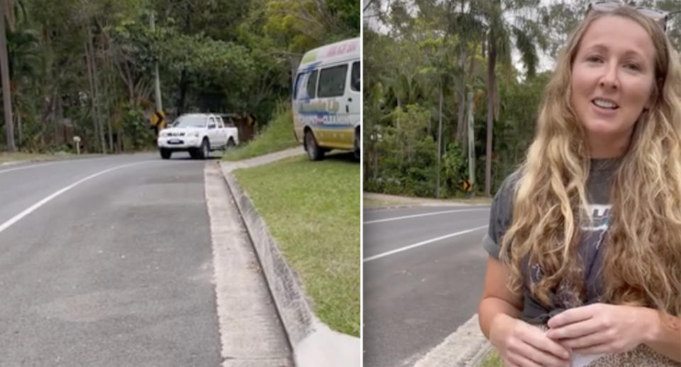 Raina O'Brien of Toolga St in Coolum Beach stands on her driveway.