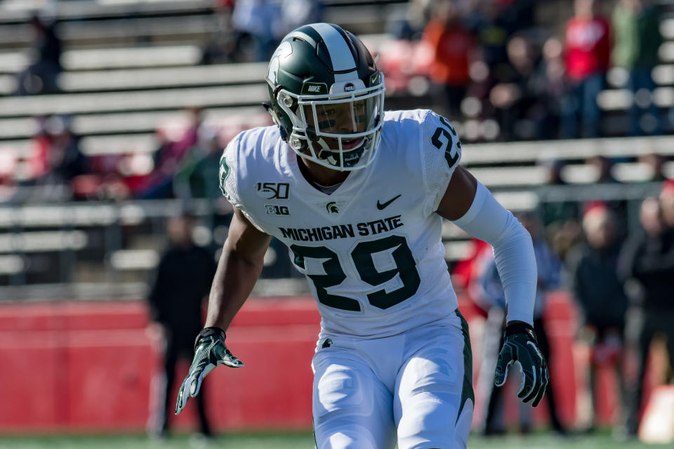 PISCATAWAY, NJ - NOVEMBER 23: Michigan State Spartans cornerback Shakur Brown (29) in action during the college football game between the Michigan State Spartans and Rutgers Scarlet Knights on November 23, 2019 at SHI Stadium in Piscataway, NJ (Photo by John Jones/Icon Sportswire via Getty Images)