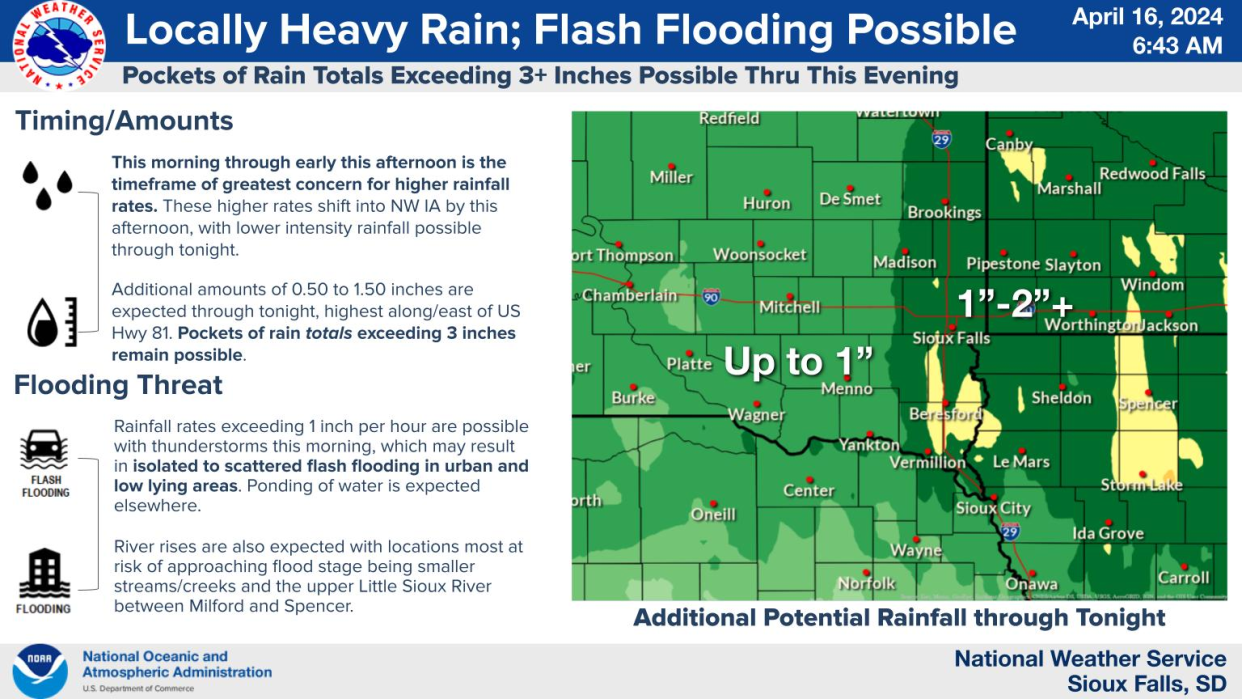 The graphic shows how much heavy rainfall is expected for the area Tuesday, April 16, 2024.