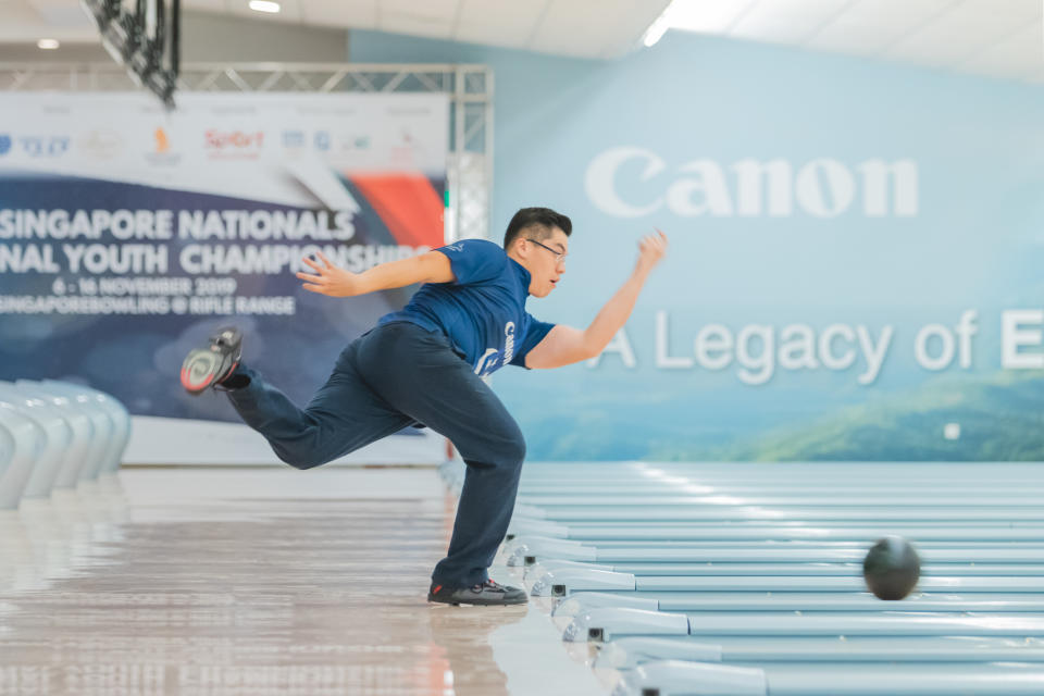 Singapore bowler Marcus Lim in action at the 50th Singapore National Bowling Championships. (PHOTO: Eldridge Chang)