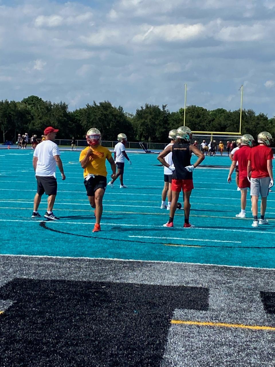Bergen Catholic practices at Bishop McCarthy High School in Southwest Ranches, Fla. on Thursday, Sept. 7, 2023.