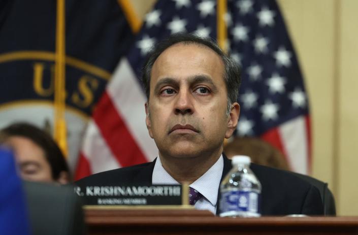 Ranking member Raja Krishnamoorthi, D-Ill., participates in the first hearing of the U.S. House Select Committee on Strategic Competition between the United States and the Chinese Communist Party, in the Cannon House Office Building on February 28, 2023 in Washington, DC.