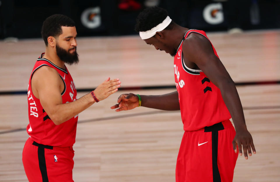 2020年來到泡泡拚戰時，Fred VanVleet表現遠比Pascal Siakam好得多。（Photo by Kim Klement-Pool/Getty Images）