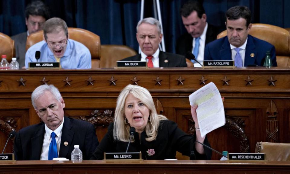 Debbie Leski, an Arizona Republican, speaks during the testy event.