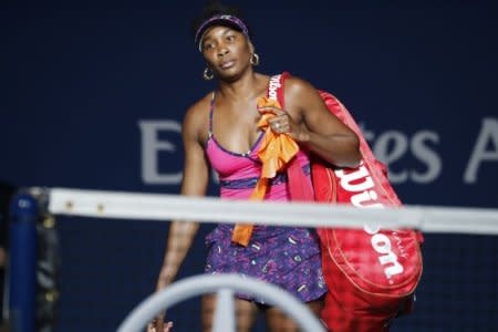 Aug 31, 2018; New York, NY, USA; Venus Williams of the United States walks onto the court prior to her match against Serena Williams of the United States (not pictured) in the third round on day five of the US Open at USTA Billie Jean King National Tennis Center. Mandatory Credit: Geoff Burke-USA TODAY Sports