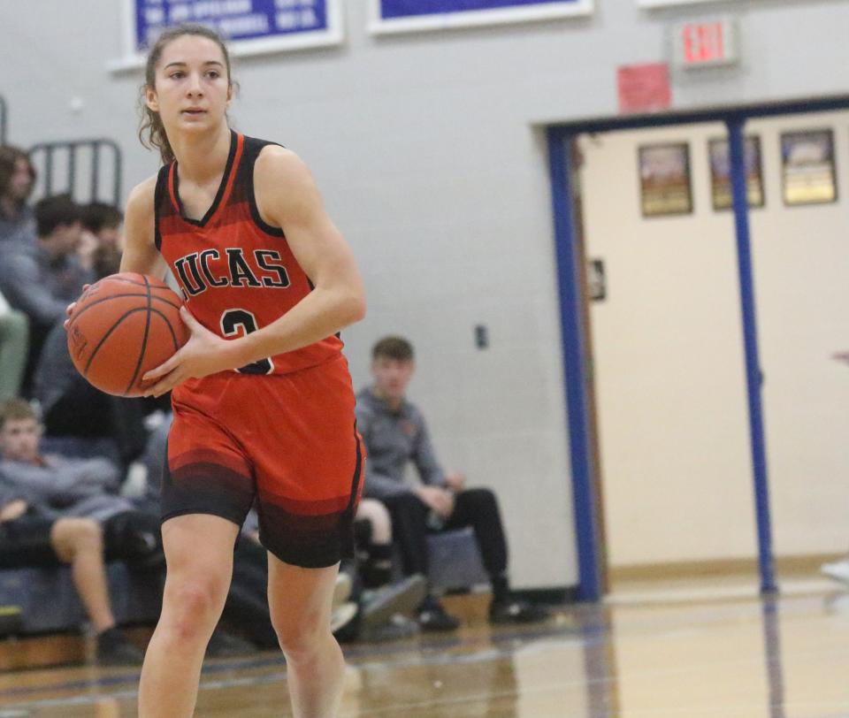 Lucas' Shelby Grover was named the 2022-23 Mansfield News Journal Girls Basketball Player of the Year.
