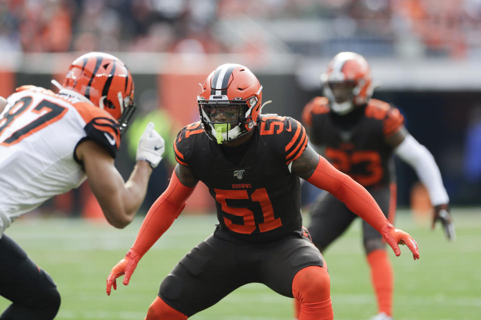 Cleveland Browns linebacker Mack Wilson (51) plays against the Cincinnati Bengals during the first half of an NFL football game, Sunday, Dec. 8, 2019, in Cleveland. Ravaged by injuries during training camp, Cleveland welcomed back starting linebacker Mack Wilson and Greedy Williams on Monday, Sept. 21, 2020, as the Browns began getting ready for this week's game against the Washington Football Team. (AP Photo/Ron Schwane, File)