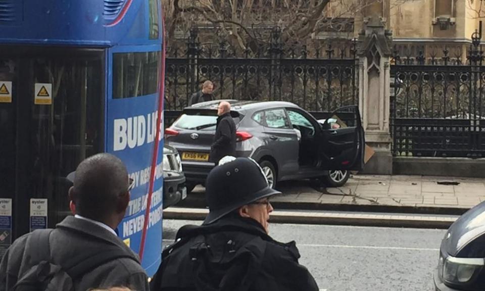 A crashed car on Bridge Street by the Palace of Westminster on Wednesday