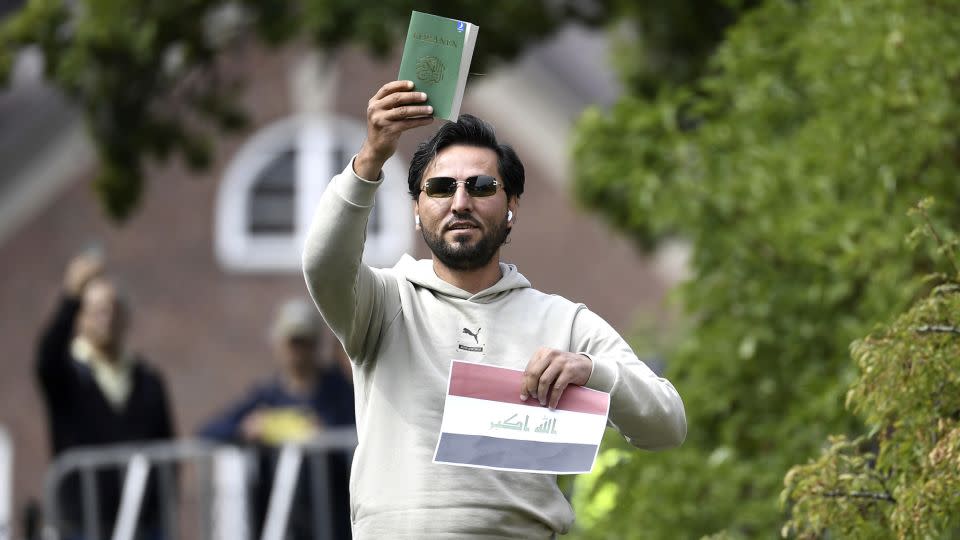 Salwan Momika is pictured at his Quran protest in Stockholm on Thursday. - Oscar Olsson/AP