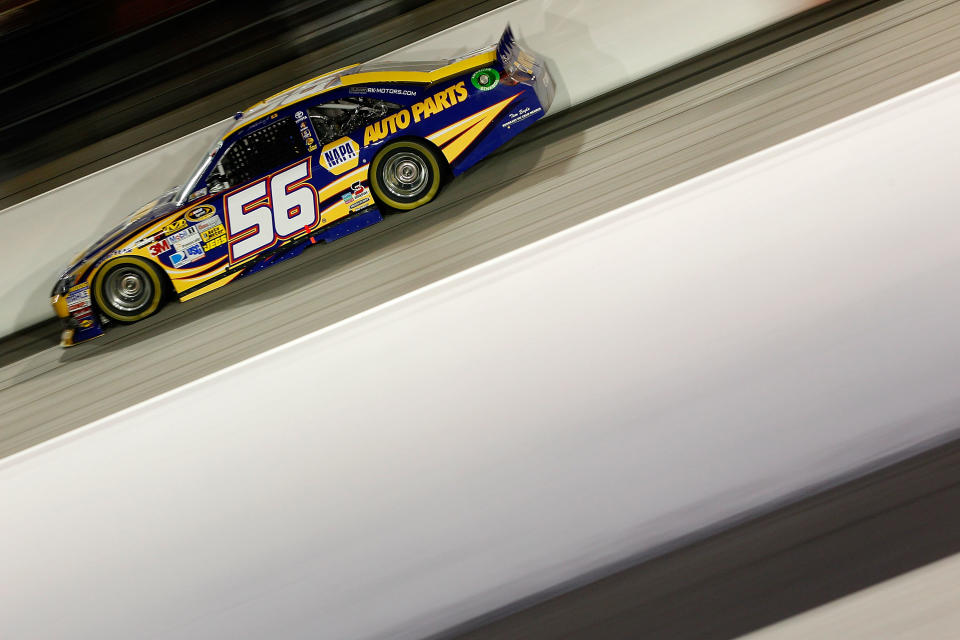 DARLINGTON, SC - MAY 12: Martin Truex Jr., driver of the #56 NAPA Auto Parts Toyota, races during the NASCAR Sprint Cup Series Bojangles' Southern 500 at Darlington Raceway on May 12, 2012 in Darlington, South Carolina. (Photo by Geoff Burke/Getty Images for NASCAR)