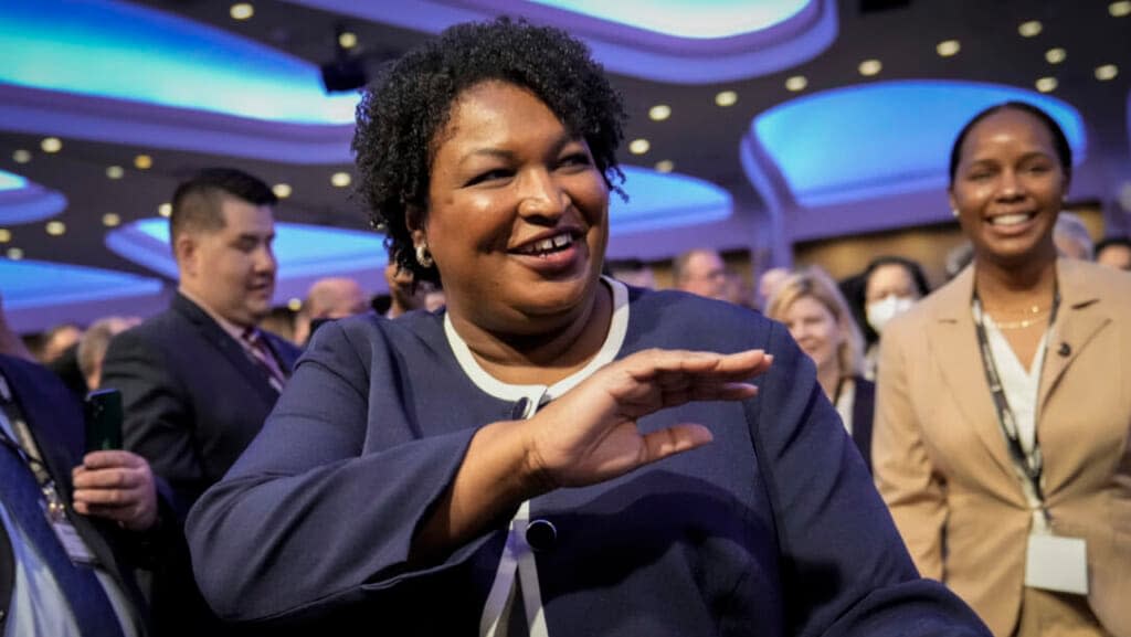 Georgia Democratic gubernatorial candidate Stacey Abrams arrives to speak during the annual North America’s Building Trades Union’s Legislative Conference at the Washington Hilton Hotel on April 6, 2022 in Washington, DC. (Photo by Drew Angerer/Getty Images)