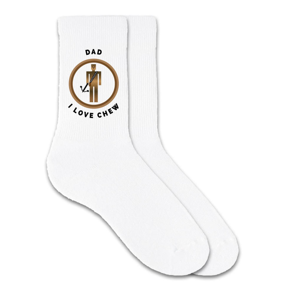 $12.95, Sockprints. <a href="https://shopsockprints.com/products/dad-i-love-chew-fathers-day-made-to-order" target="_blank">Buy here</a>.