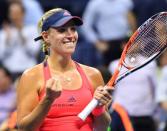 Sept 8, 2016; New York, NY, USA; Angelique Kerber of Germany reacts after beating Caroline Wozniacki of Denmark on day eleven of the 2016 U.S. Open tennis tournament at USTA Billie Jean King National Tennis Center. Mandatory Credit: Robert Deutsch-USA TODAY Sports