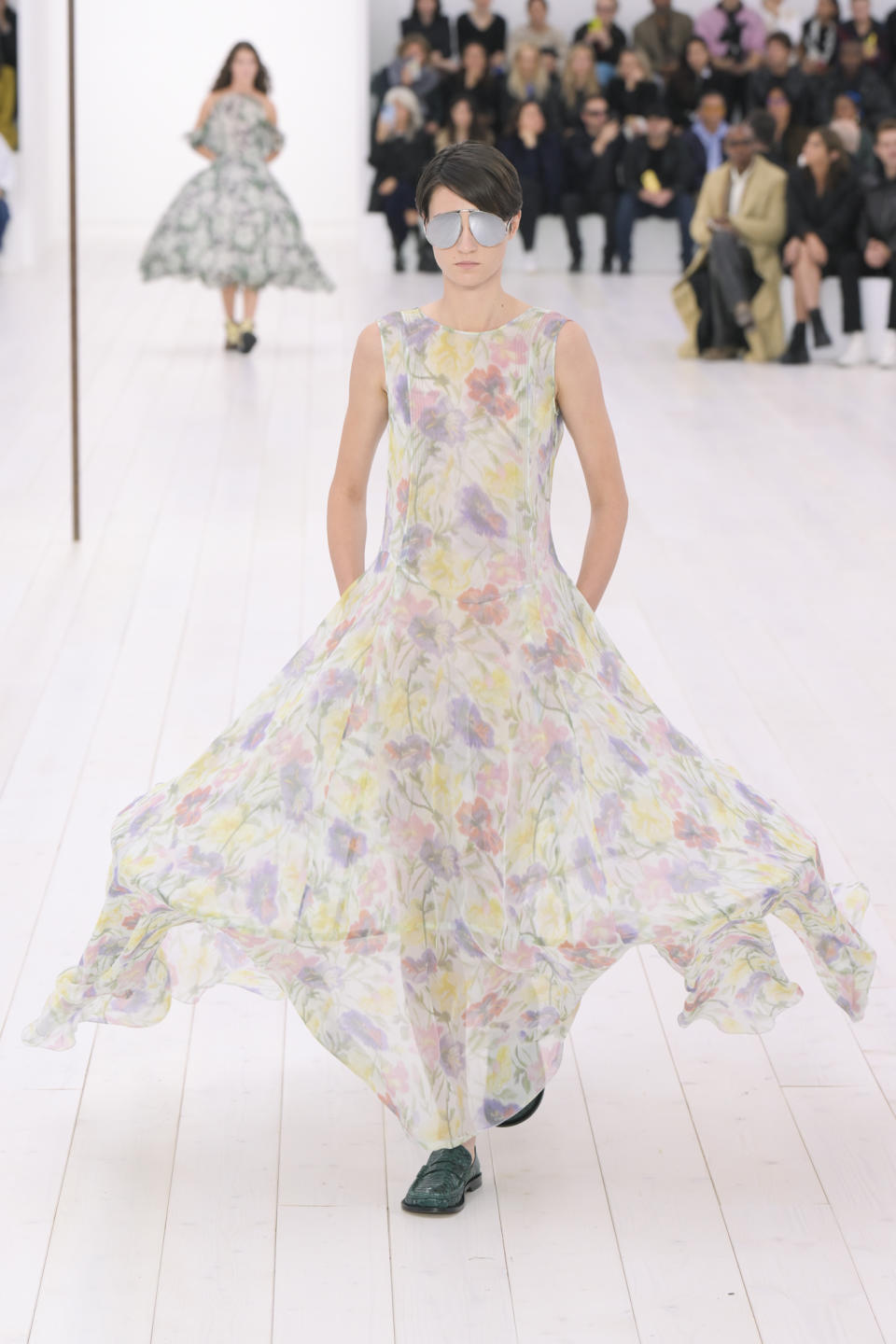 Soft florals and hoop skirt at Loewe.