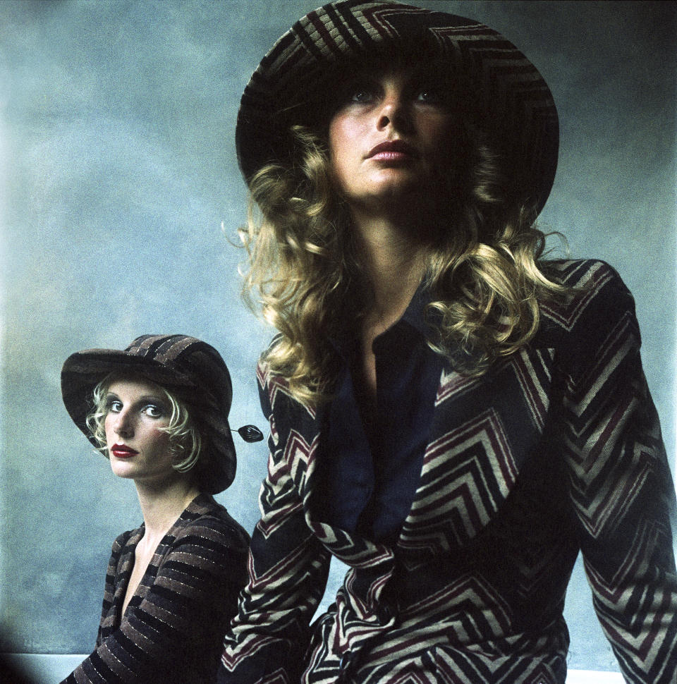 <br>Jean Shrimpton and Barbara Miller wearing Biba, 1973.