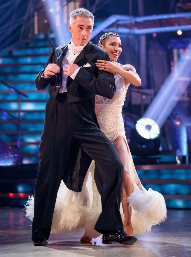 Greg and dance partner Karen Hauer on the first Strictly live show (Photo: BBC/Guy Levy)