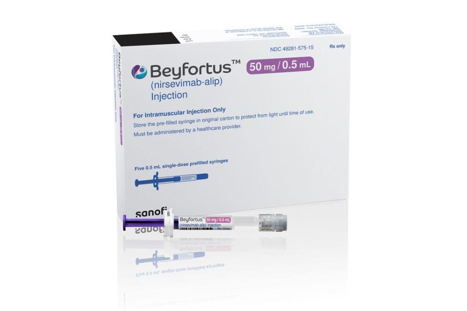 This illustration provided by AstraZeneca depicts packaging for their medication Beyfortus.