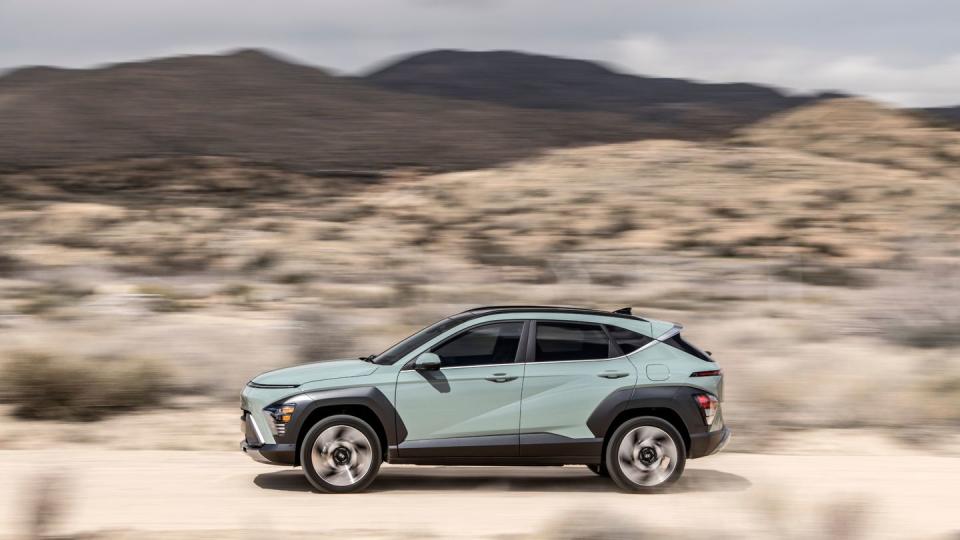 2024 hyundai kona in light green with white interior trim