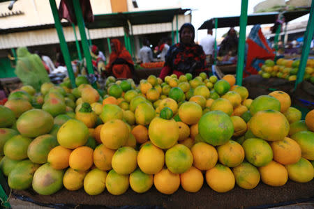 A vender display fruits in Nyala market, during Sudanese President Omar al-Bashir visit to the war-torn Darfur region, in Nyala, Darfur, Sudan September 19, 2017. REUTERS/Mohamed Nureldin Abdallah