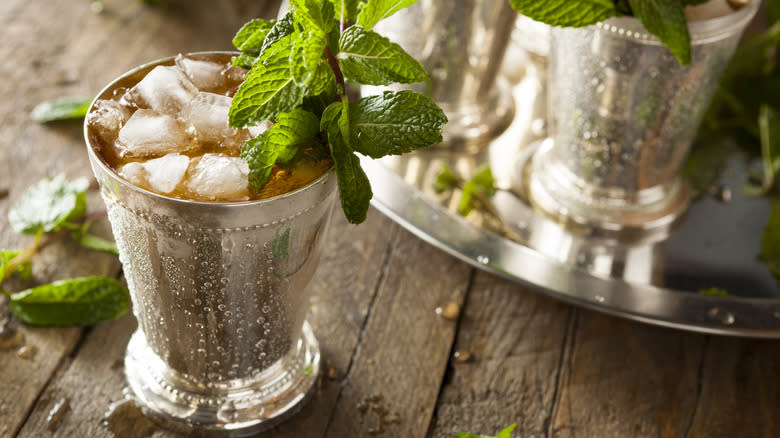 mint julep in silver cup