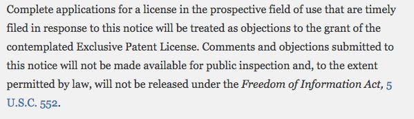 Part of the notice filed with the Federal Register says that&nbsp;comments and objections to the license will not be made available to the public. (Photo: Federal Register)