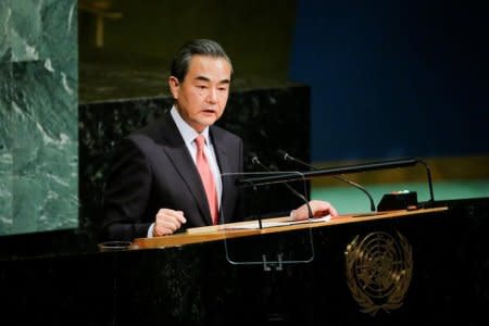 Chinese Foreign Minister Wang Yi addresses the 72nd United Nations General Assembly at the U.N. headquarters in New York, U.S., September 21, 2017. REUTERS/Eduardo Munoz/Files