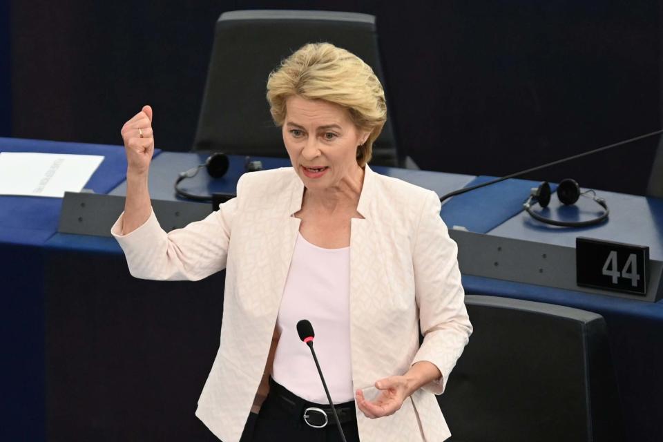 German defense minister Ursula von der Leyen speaks at the European Parliament (EPA)