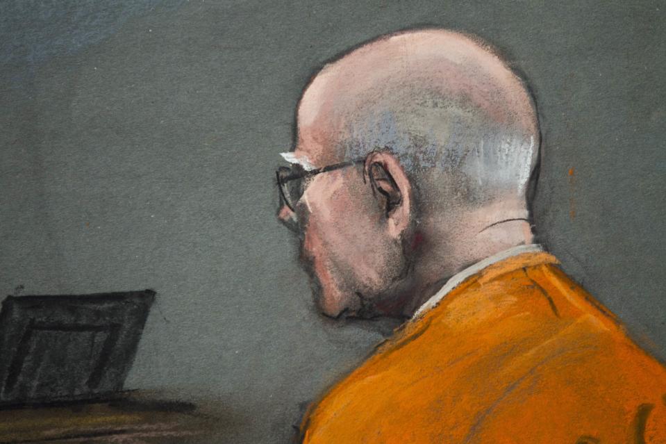 Courtroom artist's sketch shows convicted mobster James "Whitey" Bulger in Boston