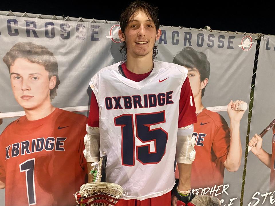 Senior JD Ross led Oxbridge with five goals in a 12-7 win over Saint John Paul II on Thursday, March 14.