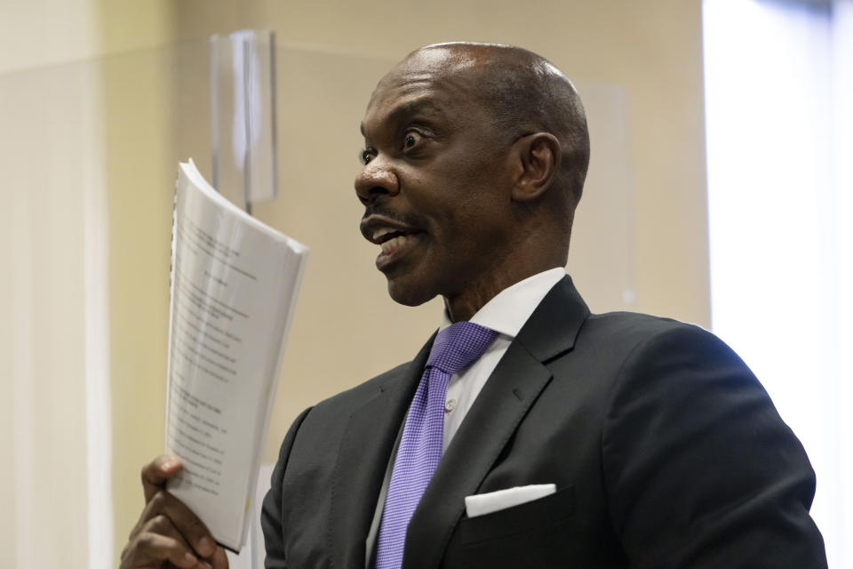 Deputy special prosecutor Sam Mendenhall speaks during a sentencing hearing for actor Jussie Smollett on at the Leighton Criminal Court Building, Thursday, March 10, 2022, in Chicago. (Brian Cassella/Chicago Tribune via AP, Pool)