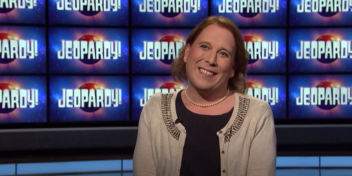 "Jeopardy!" champion Amy Schneider on the "Jeopardy!" set