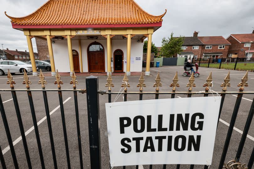 A polling station at Tian Cheng Temple in Little Hulton, Salford